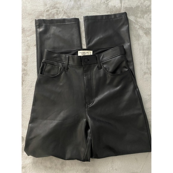 Abercrombie & Fitch Pants - Abercrombie & Fitch Faux Leather Pants Sz 4 Black 90s Straight Punk Rock Edgy